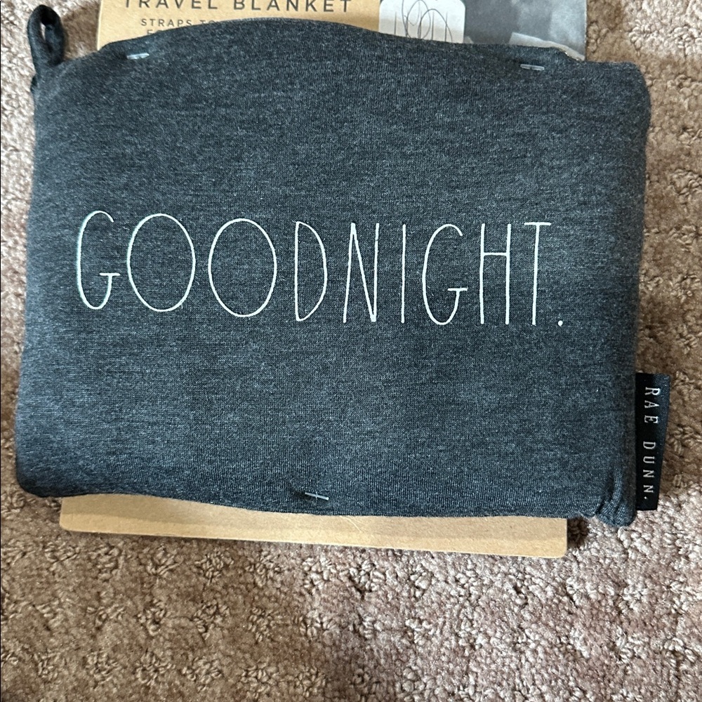 Rae Dunn Dark Gray Jersey Knit Travel Blanket NWT